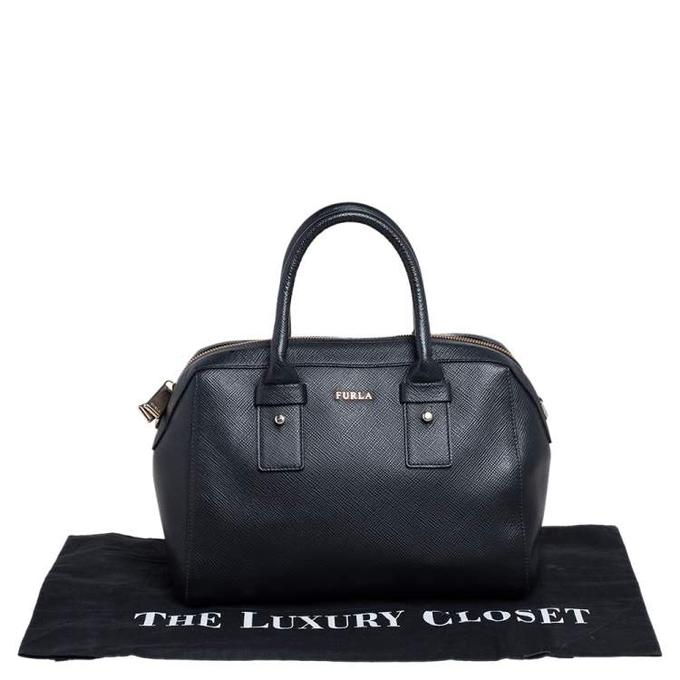 Pre Owned Furla Black Leather Zip Satchel