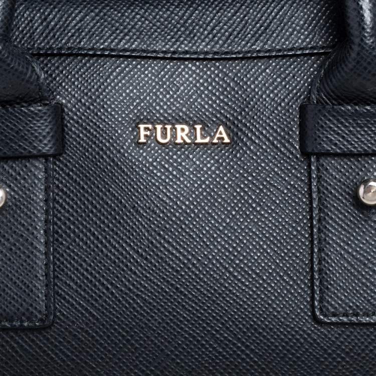 Pre Owned Furla Black Leather Zip Satchel