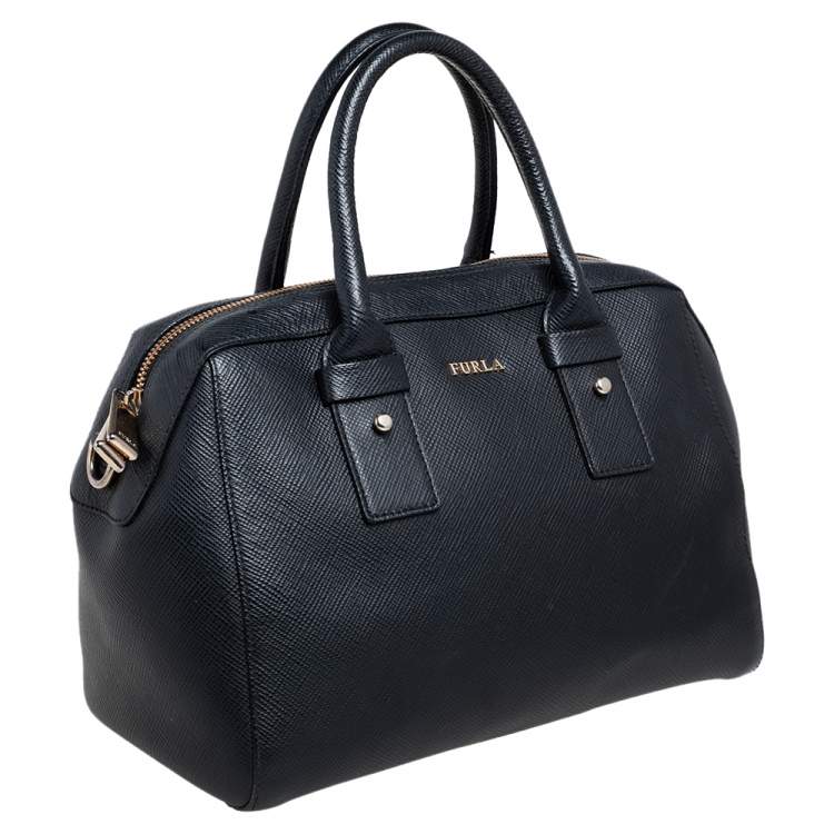 Pre Owned Furla Black Leather Zip Satchel