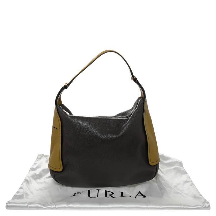 Pre Owned Furla Two Tone Brown Leather Top Zip Hobo
