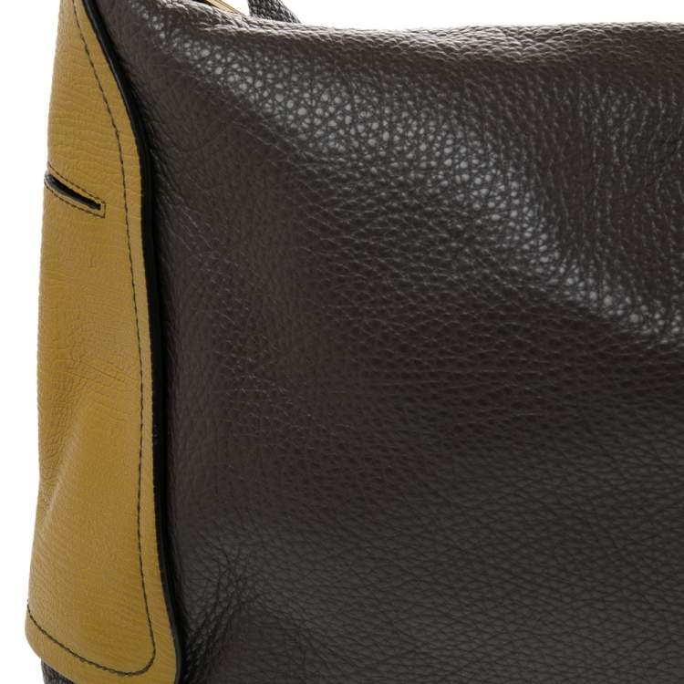 Pre Owned Furla Two Tone Brown Leather Top Zip Hobo