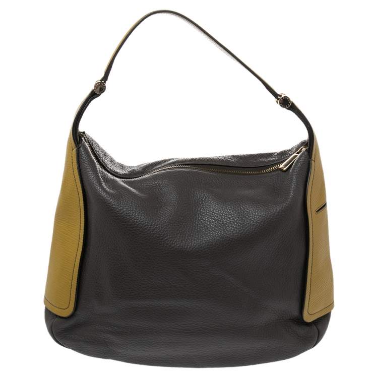Pre Owned Furla Two Tone Brown Leather Top Zip Hobo