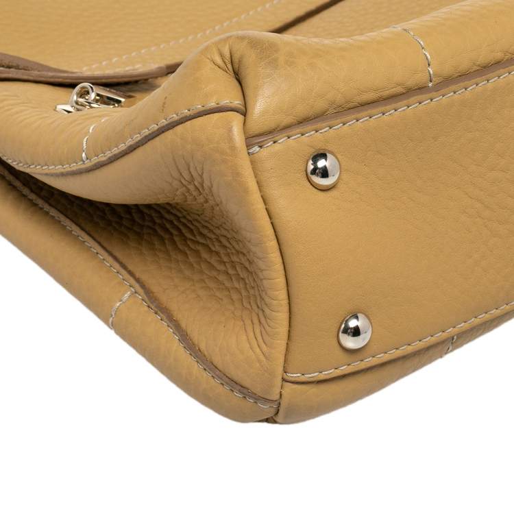 Pre Owned Furla Yellow Leather Piper Top Handle Bag