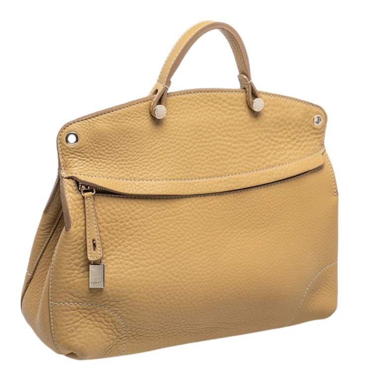 Pre Owned Furla Yellow Leather Piper Top Handle Bag