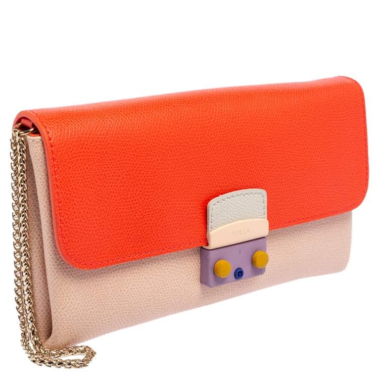 Pre Owned Furla Multicolor Leather Metropolis Chain Clutch