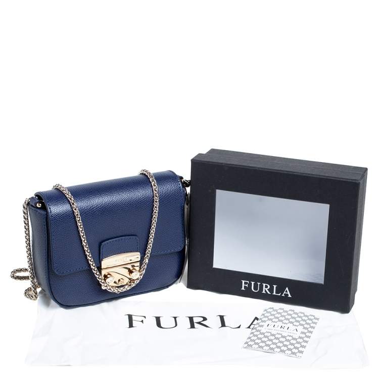 Pre Owned Furla Navy Blue Leather Micro Metropolis Crossbody Bag