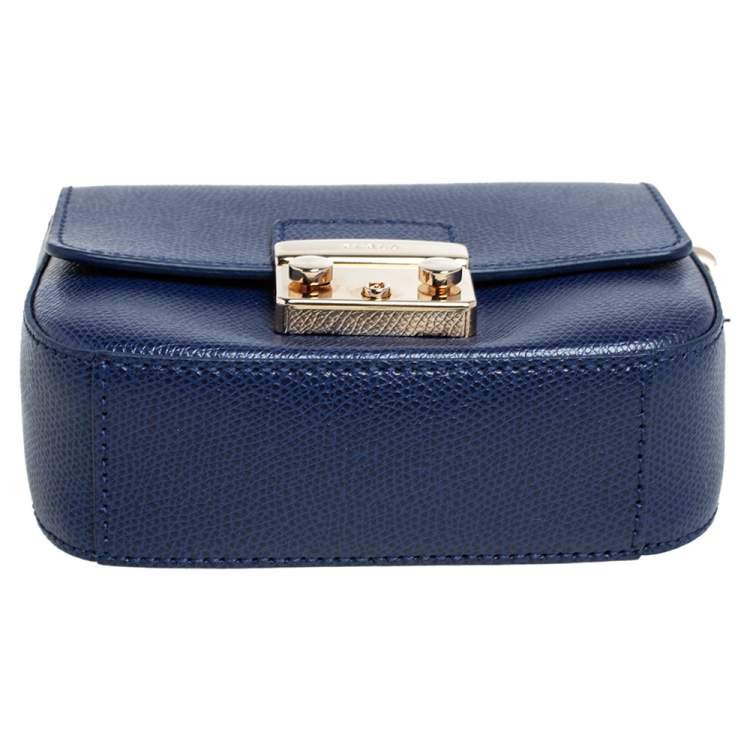 Pre Owned Furla Navy Blue Leather Micro Metropolis Crossbody Bag