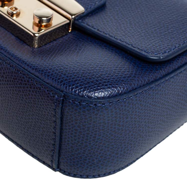 Pre Owned Furla Navy Blue Leather Micro Metropolis Crossbody Bag