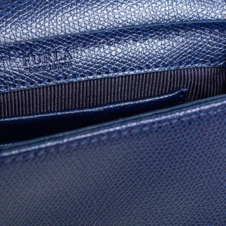 Pre Owned Furla Navy Blue Leather Micro Metropolis Crossbody Bag