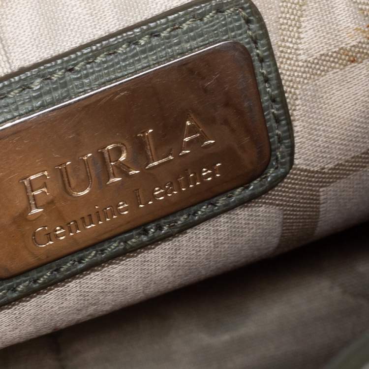 Pre Owned Furla Greyish Green Leather Mini Metropolis Chain Crossbody Bag
