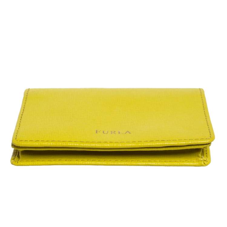 Pre Owned Furla Lime Green Leather Bifold Card Holder