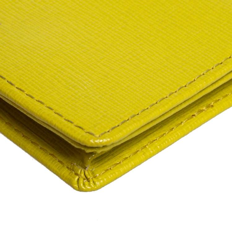 Pre Owned Furla Lime Green Leather Bifold Card Holder