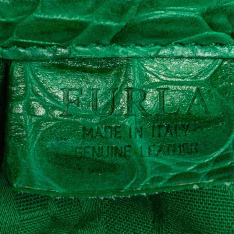 Pre Owned Furla Green Croc Embossed Leather Divide It Tote