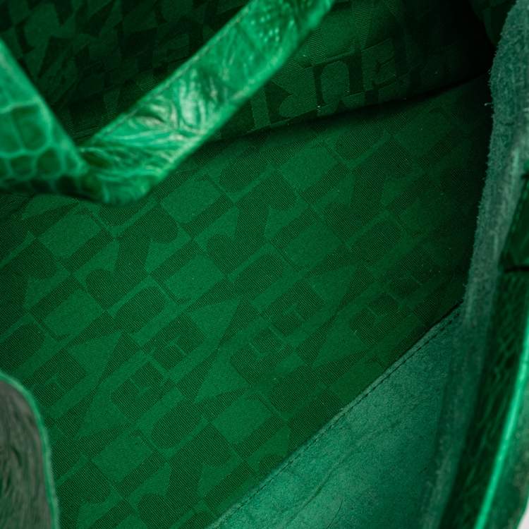 Pre Owned Furla Green Croc Embossed Leather Divide It Tote