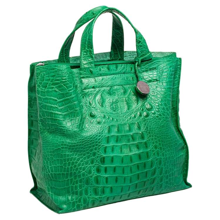 Pre Owned Furla Green Croc Embossed Leather Divide It Tote