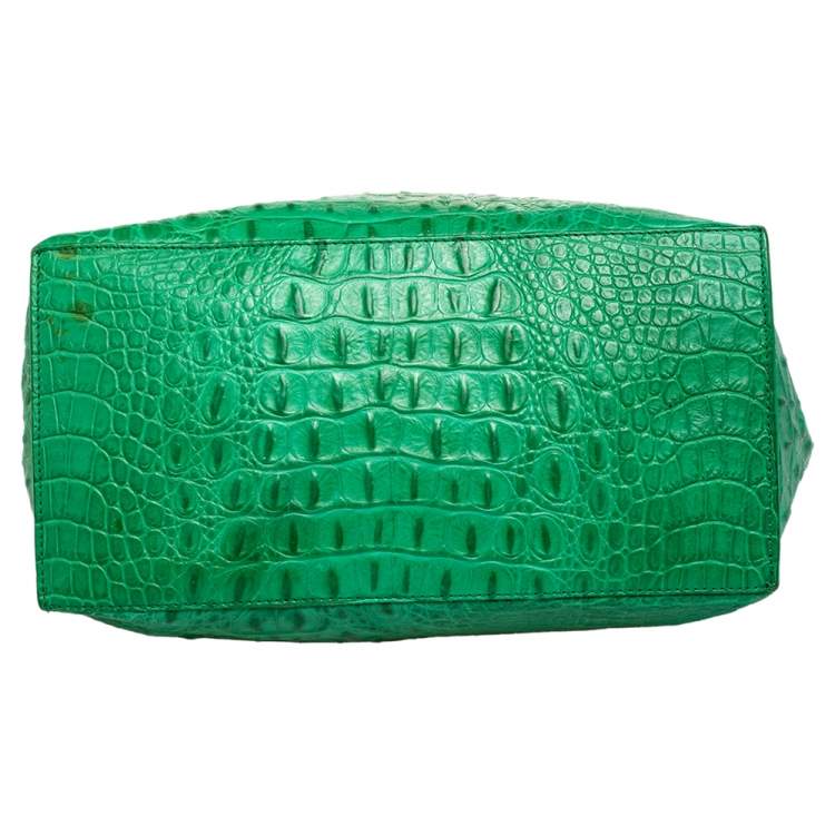 Pre Owned Furla Green Croc Embossed Leather Divide It Tote