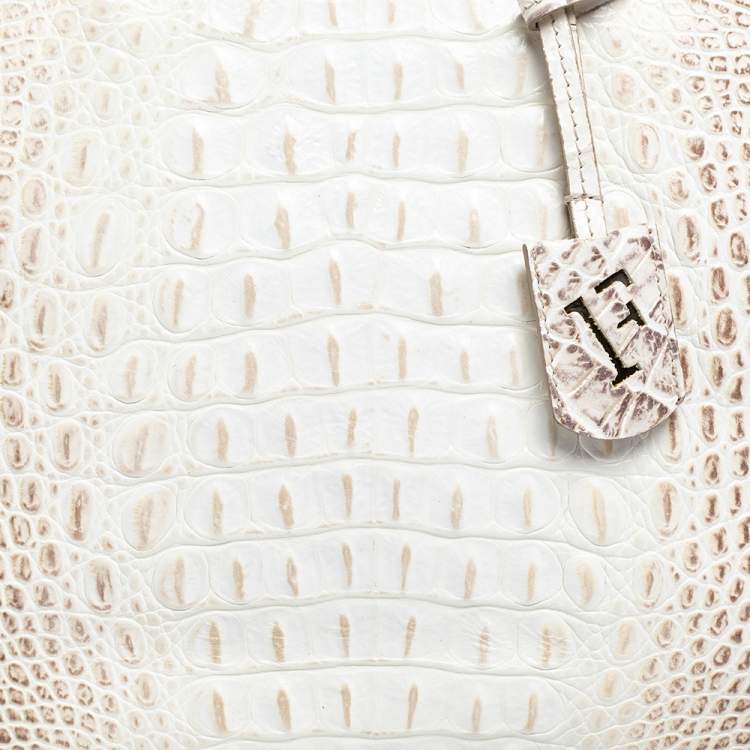 Pre Owned Furla Cream Croc Embossed Leather Tote