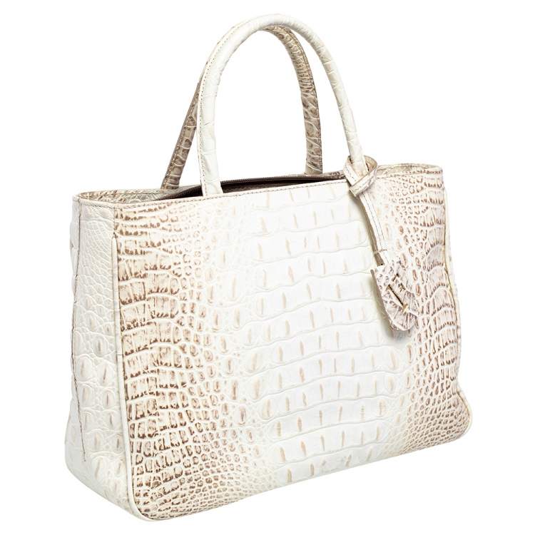 Pre Owned Furla Cream Croc Embossed Leather Tote