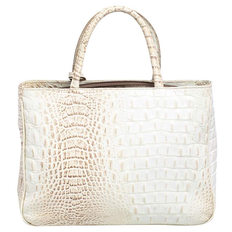 Pre Owned Furla Cream Croc Embossed Leather Tote