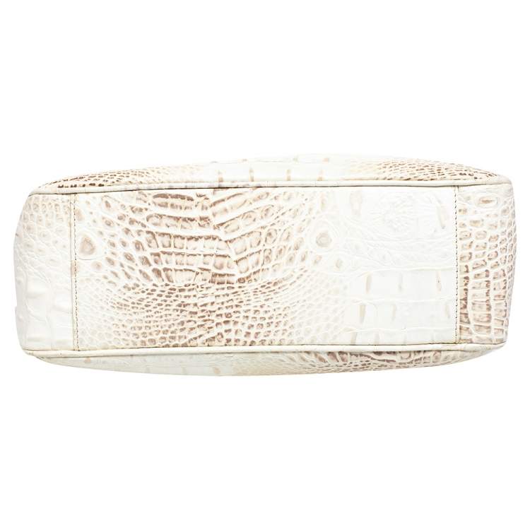 Pre Owned Furla Cream Croc Embossed Leather Tote