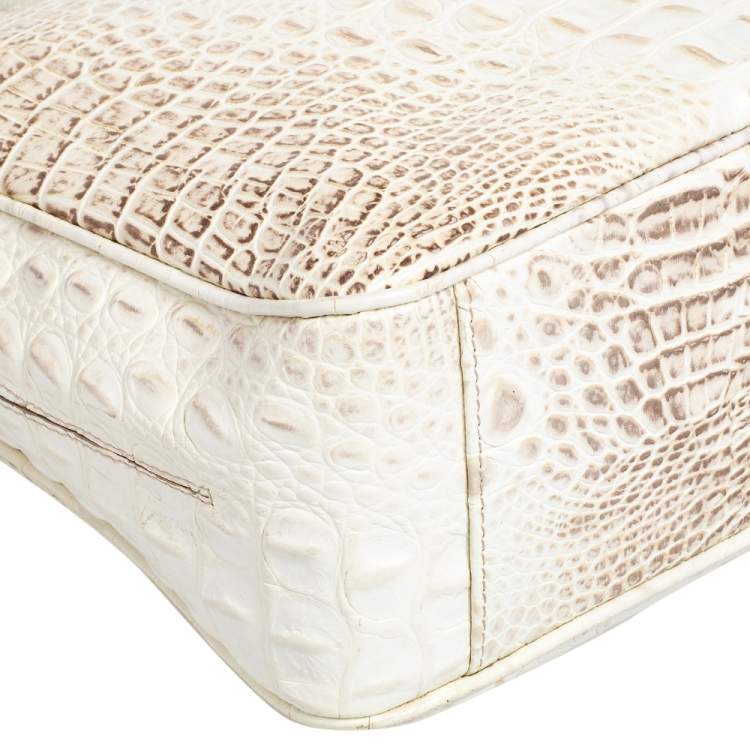 Pre Owned Furla Cream Croc Embossed Leather Tote