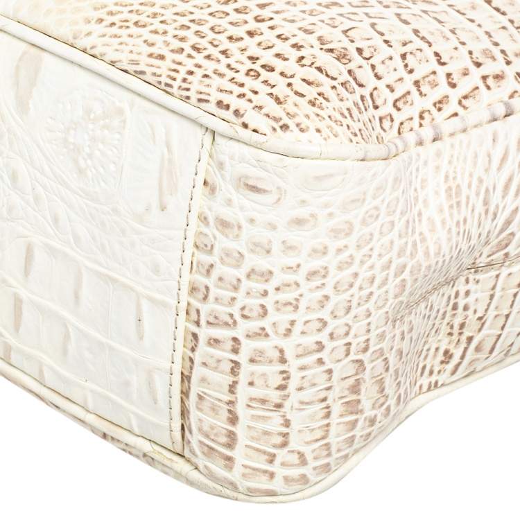 Pre Owned Furla Cream Croc Embossed Leather Tote