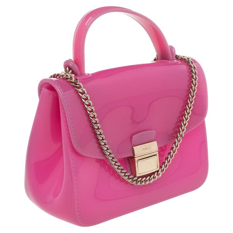 Pre Owned Furla Pink Rubber Candy Shoulder Bag