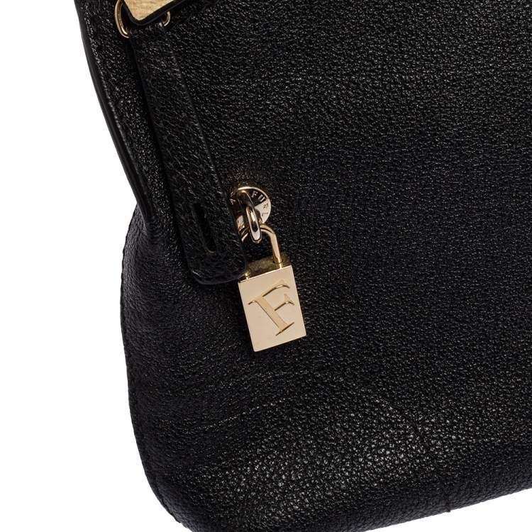 Pre Owned Furla Black/Animal Print Leather Piper Dome Satchel 