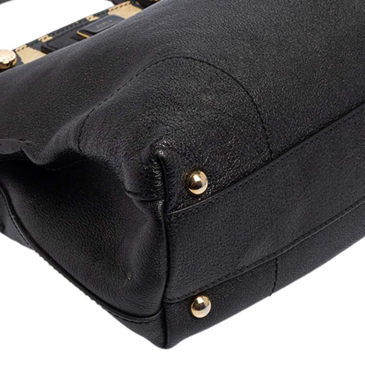 Pre Owned Furla Black/Animal Print Leather Piper Dome Satchel 