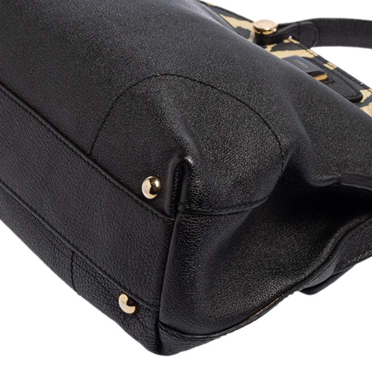 Pre Owned Furla Black/Animal Print Leather Piper Dome Satchel 