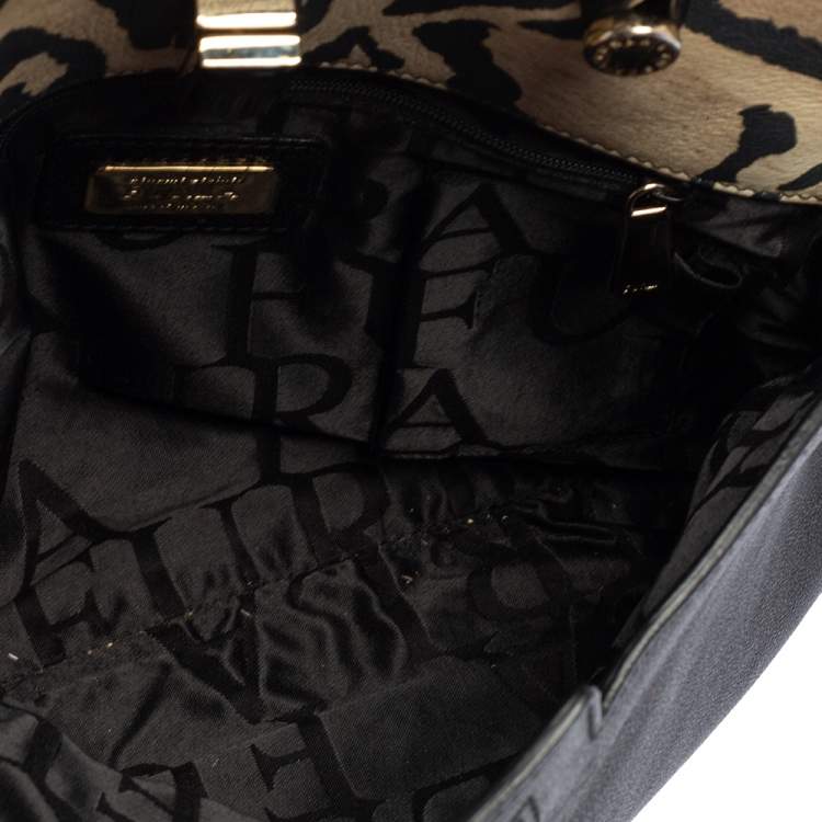 Pre Owned Furla Black/Animal Print Leather Piper Dome Satchel 