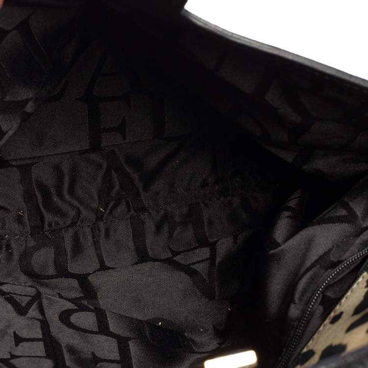 Pre Owned Furla Black/Animal Print Leather Piper Dome Satchel 