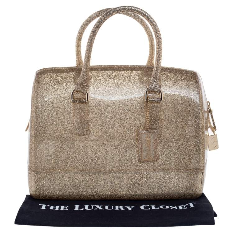 Pre Owned Furla Gold Glitter Rubber Candy Satchel