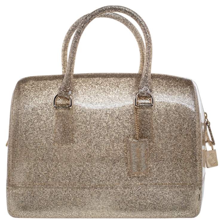 Pre Owned Furla Gold Glitter Rubber Candy Satchel