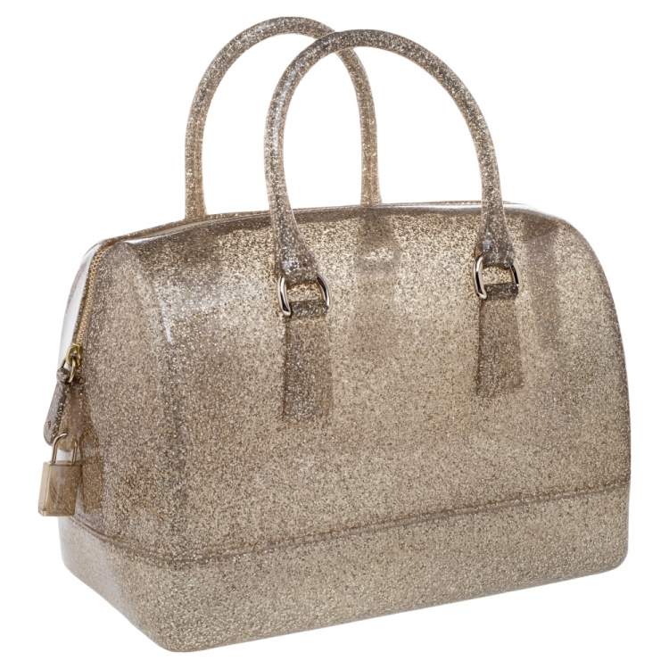 Pre Owned Furla Gold Glitter Rubber Candy Satchel