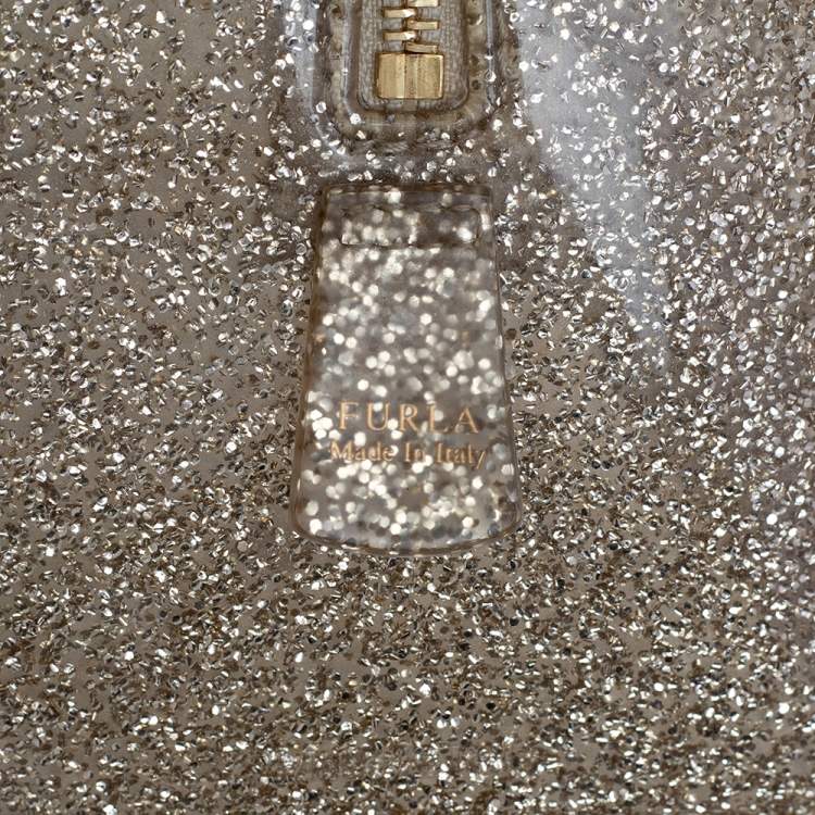 Pre Owned Furla Gold Glitter Rubber Candy Satchel