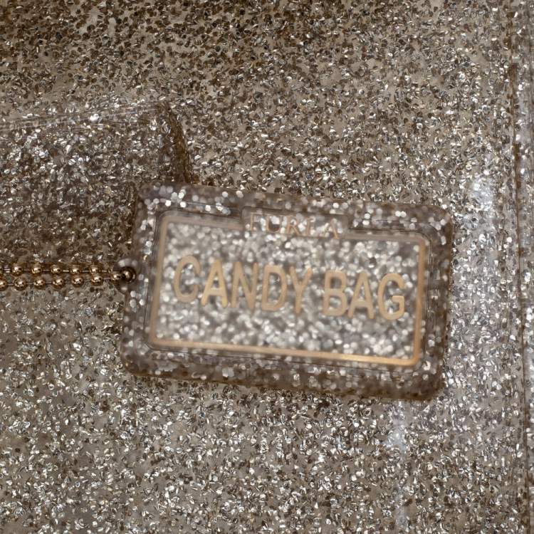 Pre Owned Furla Gold Glitter Rubber Candy Satchel