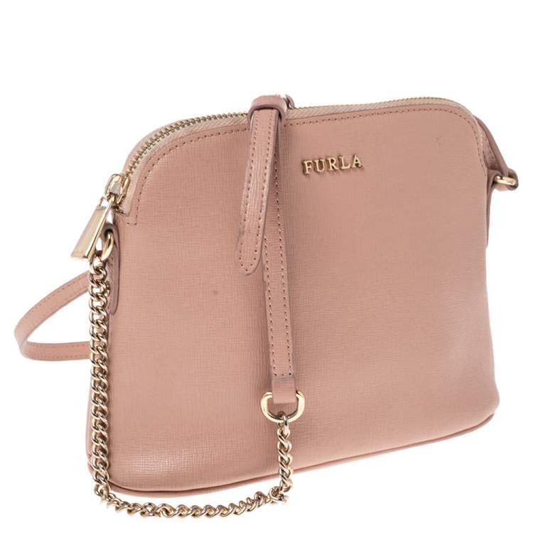 Pre Owned Furla Pink Leather Milky Crossbody Bag