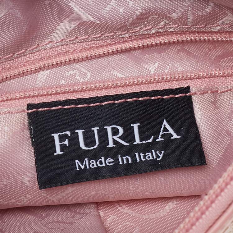 Pre Owned Furla Beige/Pink Logo Canvas And Leather Hobo