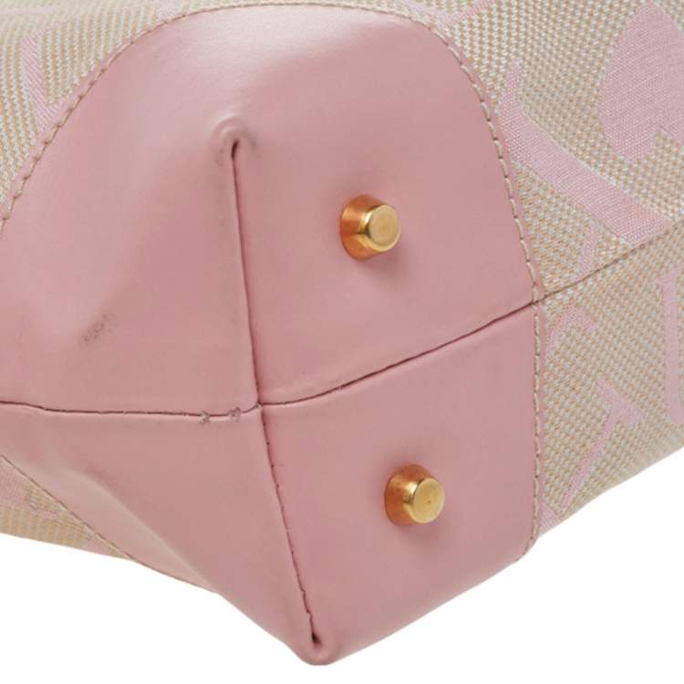 Pre Owned Furla Beige/Pink Logo Canvas And Leather Hobo