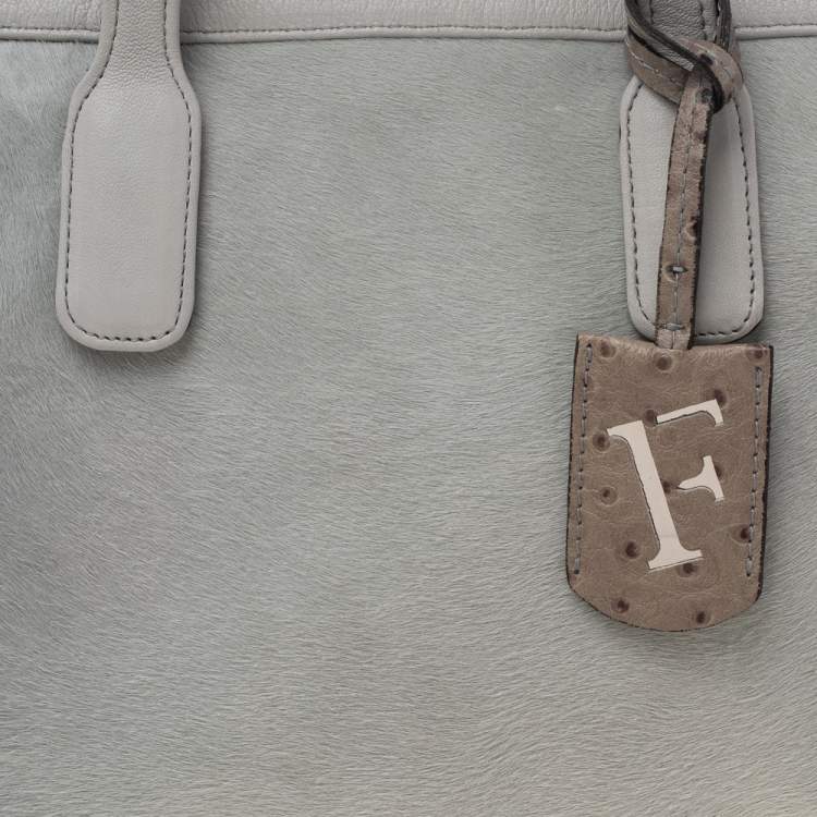 Pre Owned Furla Grey Calf Hair And Leather Satchel