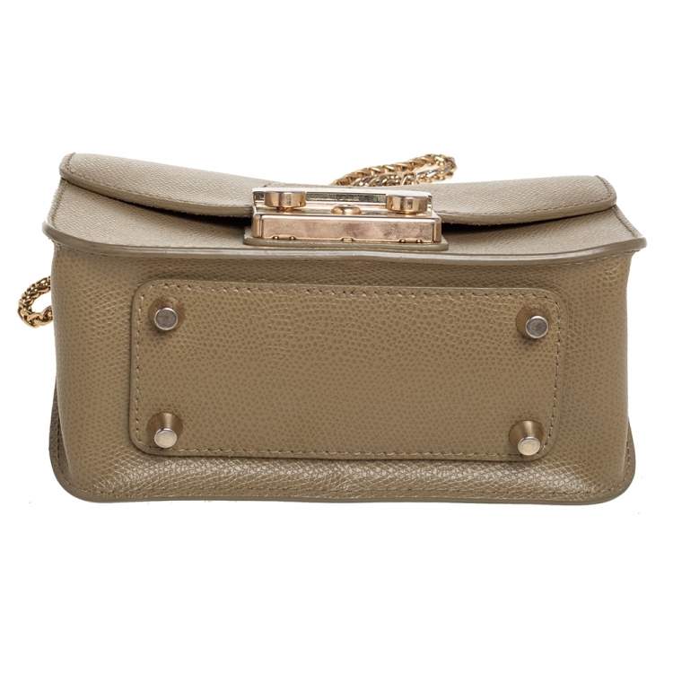 Pre Owned Furla Khaki Green Leather Mini Metropolis Chain Crossbody Bag