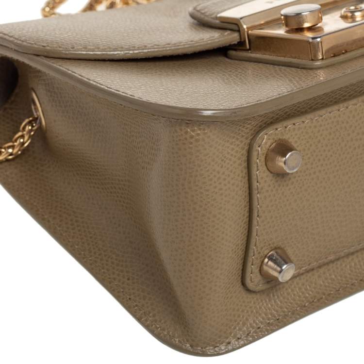 Pre Owned Furla Khaki Green Leather Mini Metropolis Chain Crossbody Bag