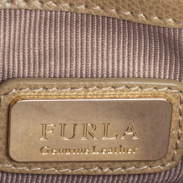 Pre Owned Furla Khaki Green Leather Mini Metropolis Chain Crossbody Bag