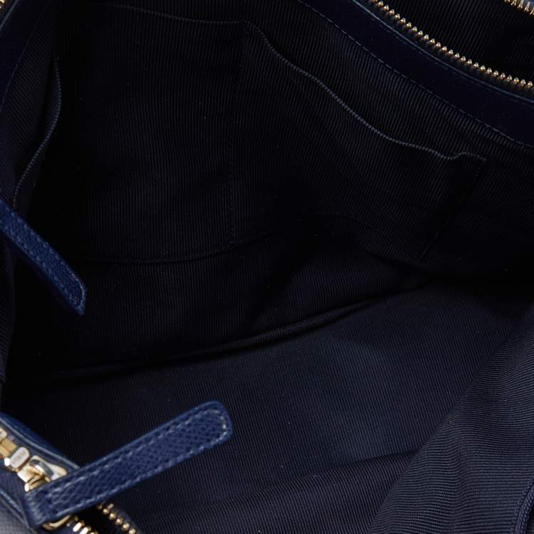 مملوكة مسبقًا Furla Navy Blue Leather Large Lotus Carry All Tote