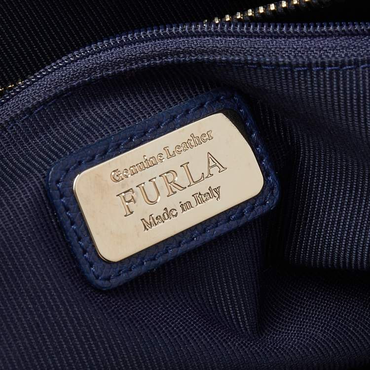 مملوكة مسبقًا Furla Navy Blue Leather Large Lotus Carry All Tote