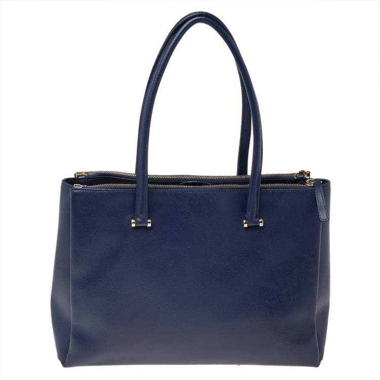 مملوكة مسبقًا Furla Navy Blue Leather Large Lotus Carry All Tote