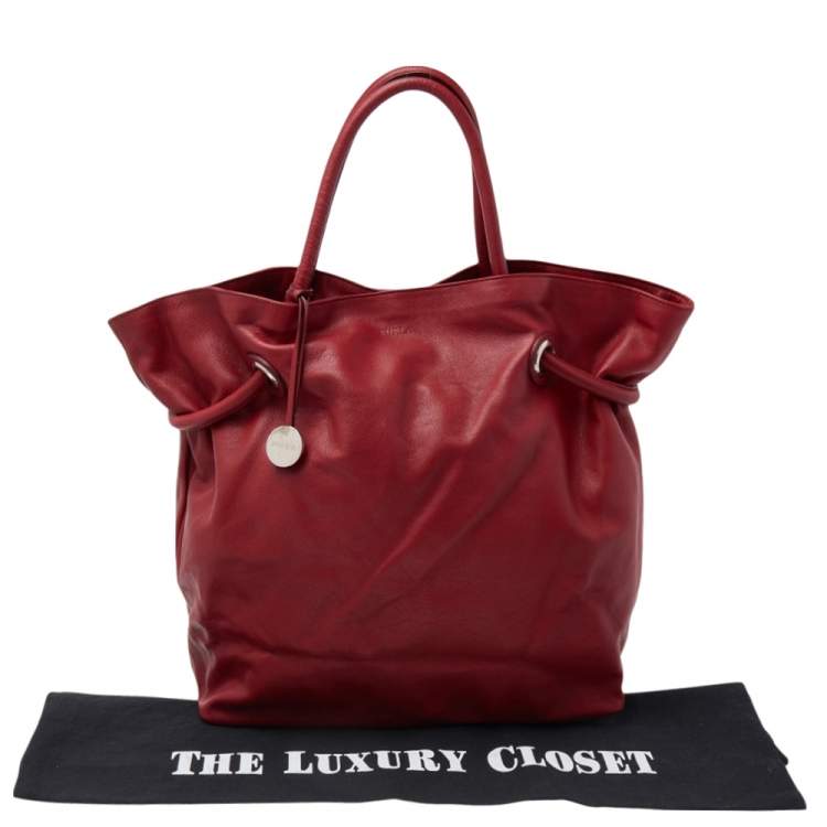 Pre Owned Furla Red Leather Drawstring Tote