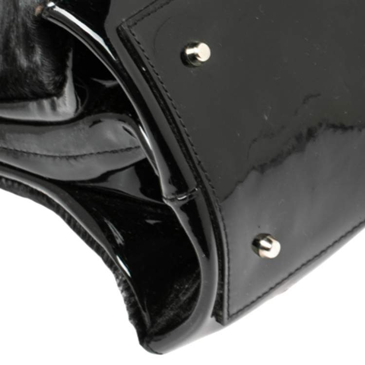 Pre Owned Furla Black Calfhair and Patent Leather 80th Anniversary Frame Satchel