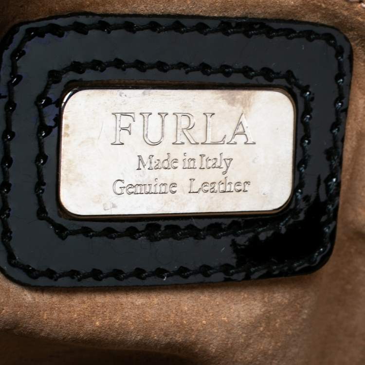 Pre Owned Furla Black Calfhair and Patent Leather 80th Anniversary Frame Satchel
